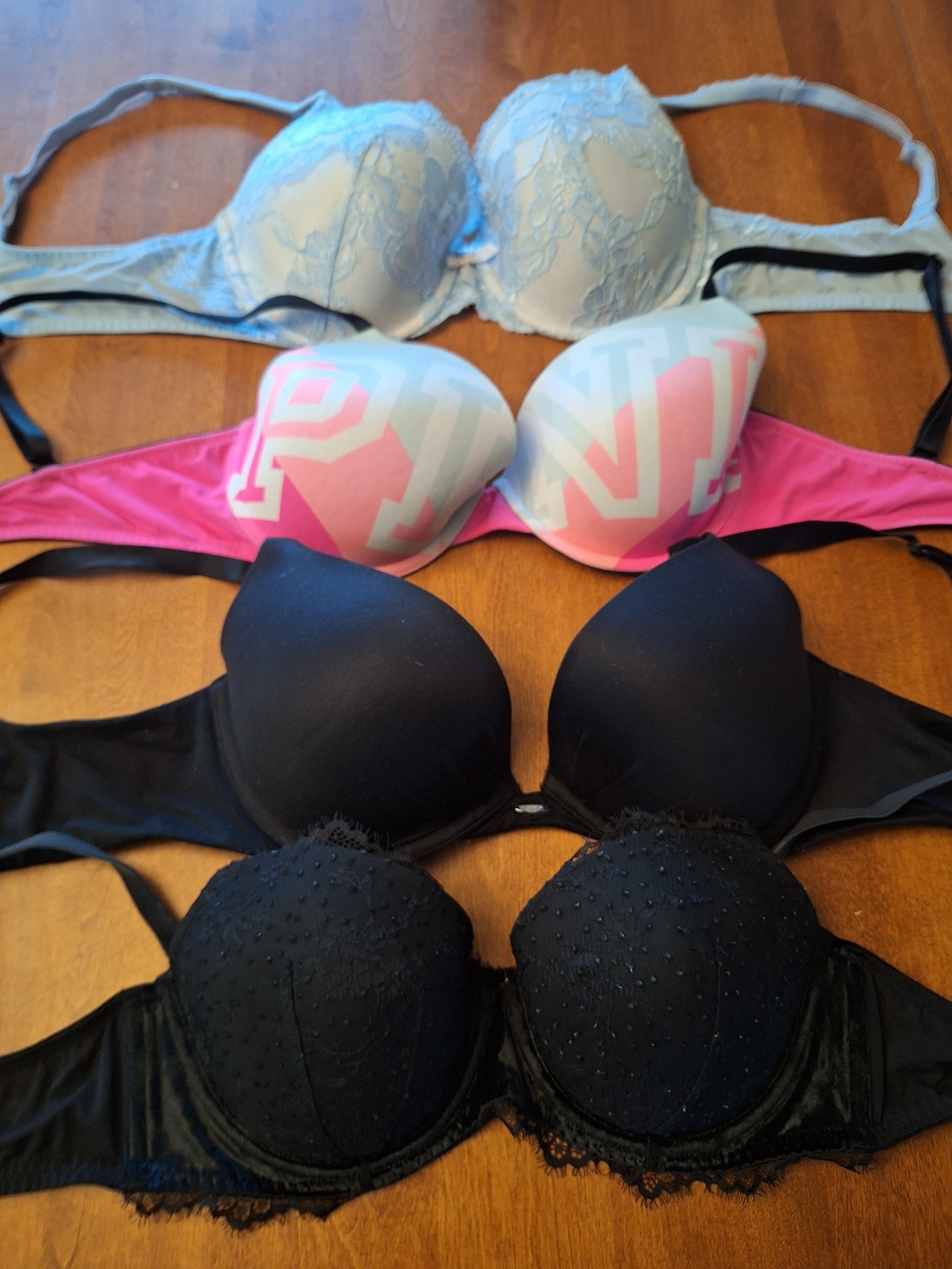 Victoria's Secret Pink, Light Blue, Black & Gray Mixed Bra Bundle